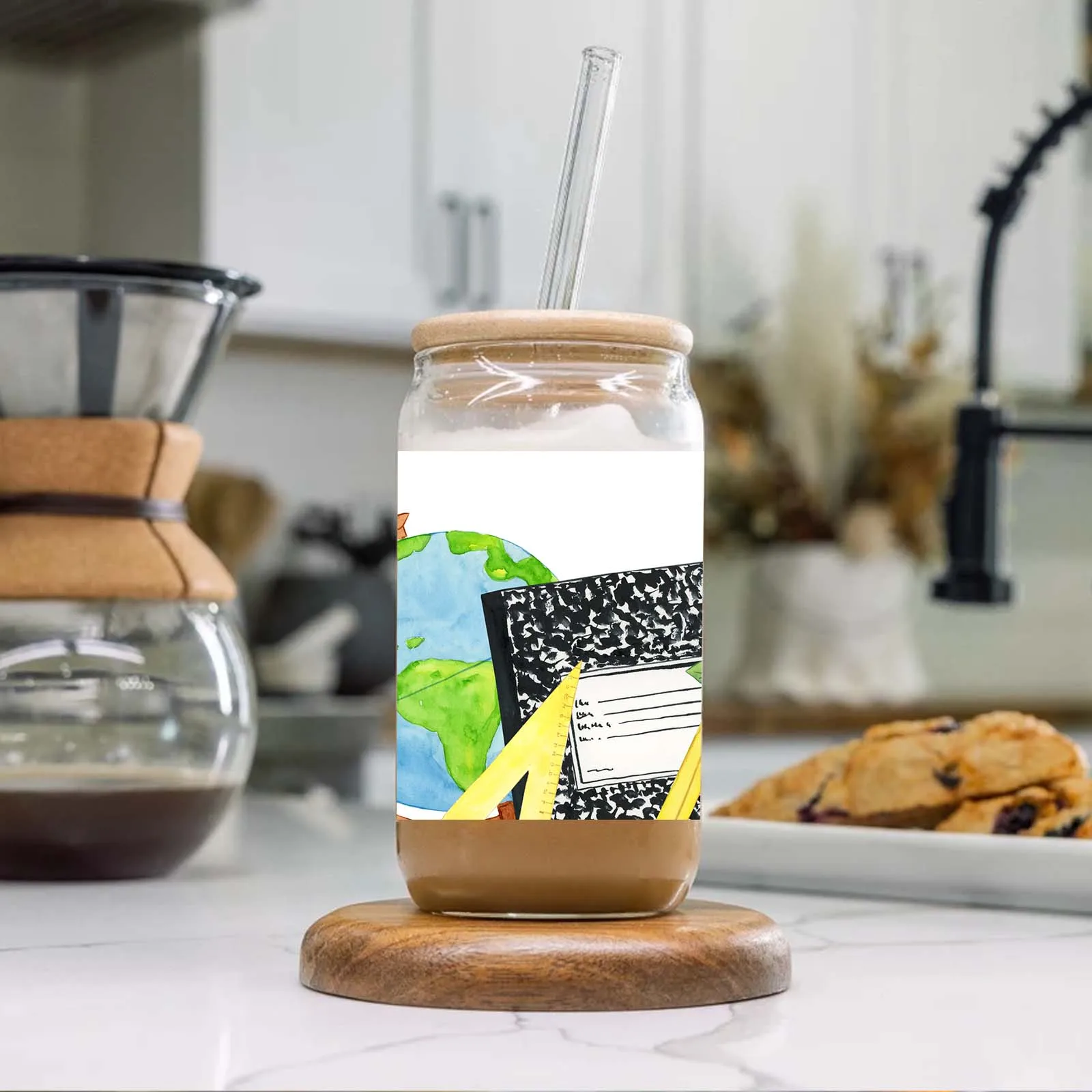 Computer Painting 3d Pattern 16oz Glass Tumbler Mug Sublimation Glass Can With Lid&Straw Coffee Glass Mug Teacher's Day Gift