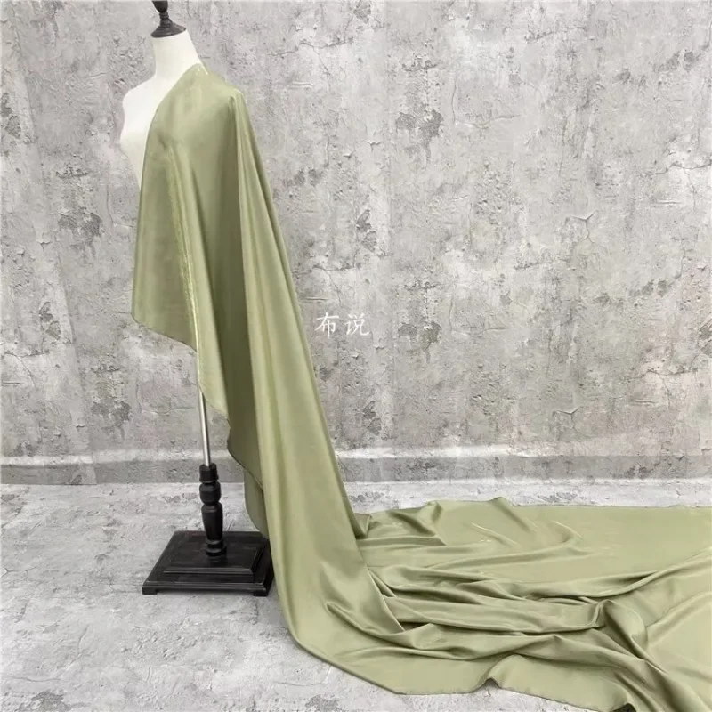 Glass Silk Satin Fabric Mustard Green Glossy Skirt Shirt Fabric for Diy Apparel Sewing Meters Material Wholesale Cloth