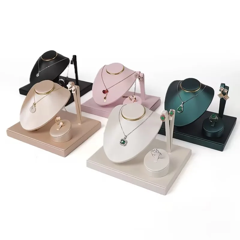 Jewelry Display Stand Combination Set PU Leather Necklace Bust Earring Ring Holder Jewelry Organizer for Boutique Shop