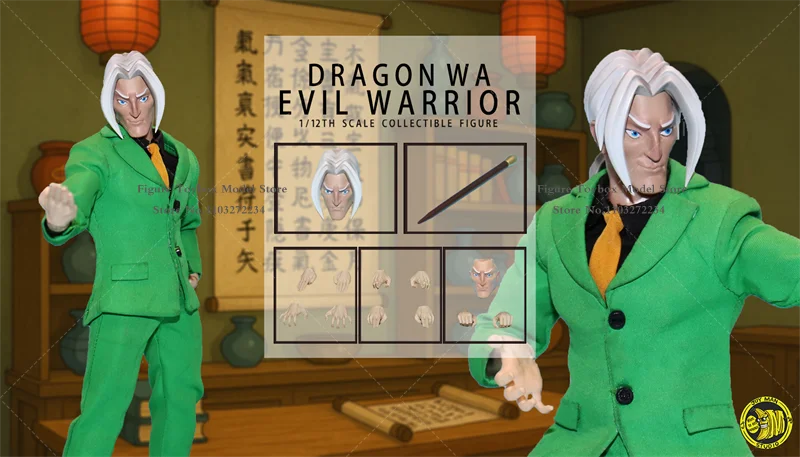 

JM013 1/12 Dragon Wa Evil Warrior Action Figure White Hair Man Green Suit Cloth 6" Joy Man Toys Soldier Model Gifts Collection