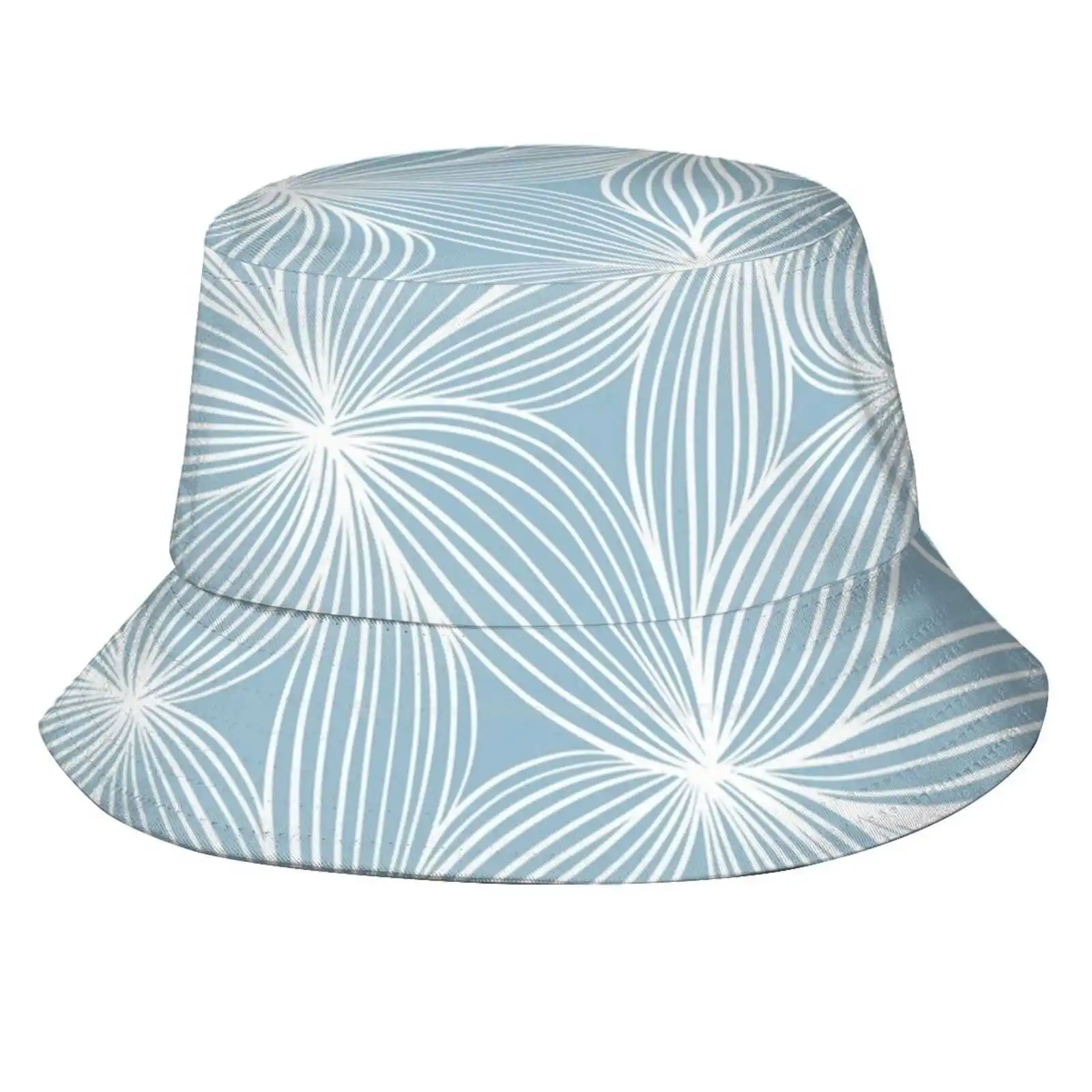 White Line Pattern Flat Top Breathable Bucket Hats Pattern Pastel Realistic Symmetrical Irievibess White Hand Drawn Line Work