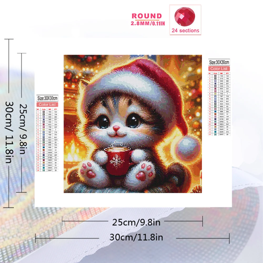 Huacan Diy Diamond Painting Animal Cat Rhinestone Pictures Full Round Diamond Mosaic Cartoon Home Decor Christmas Gift