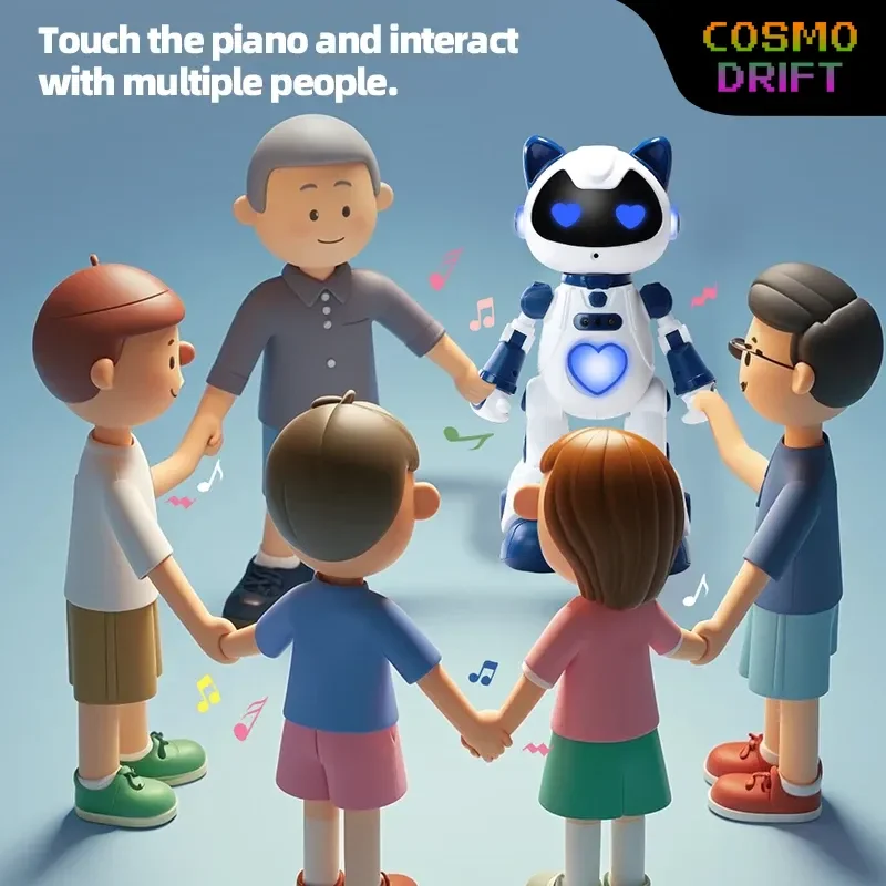 RC Intelligent Robot Cat Toy Gesture‑Sensor Programmable Robot With Spray Smoke LED Light Sing Dance Play Piano Sliding Walking