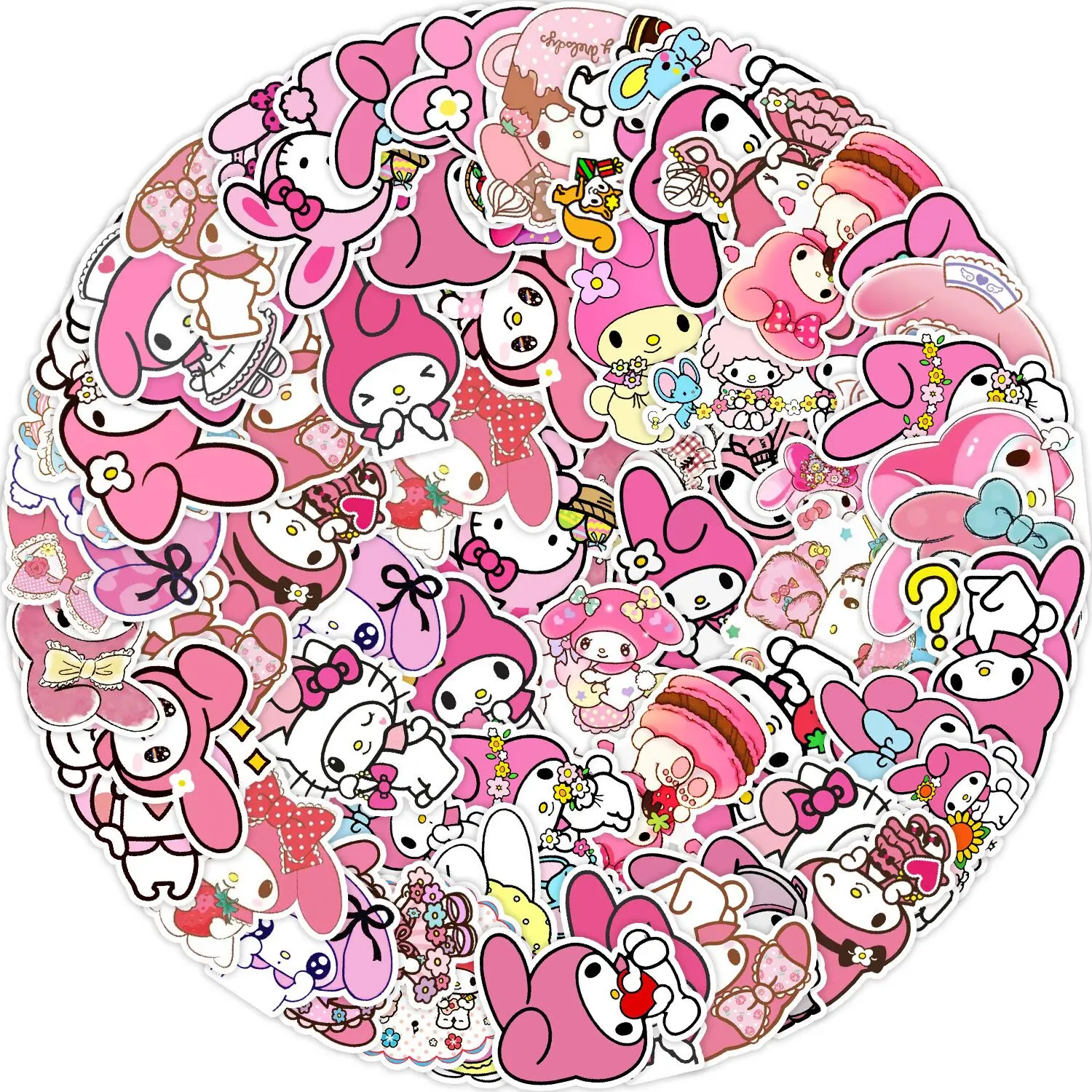 Pegatinas de dibujos animados de My Melody para niños, calcomanías adhesivas de color rosa Kawaii para equipaje, portátil, teléfono, regalo, 10/50 piezas