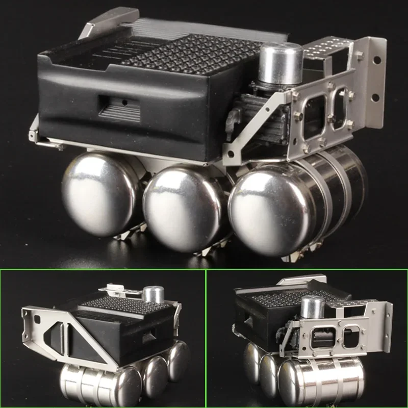 Scatola batteria di simulazione in metallo in scala 1:14 3 serbatoi di gas Accessori di aggiornamento per camion Tamiya RC VOLVO FH16 56360