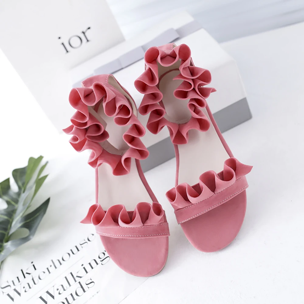 Casual Orange Women Sandals Flat Lady Ruffles Shoes Oversize Plus Big Small Size 14 31 43 49 52 Round Toe