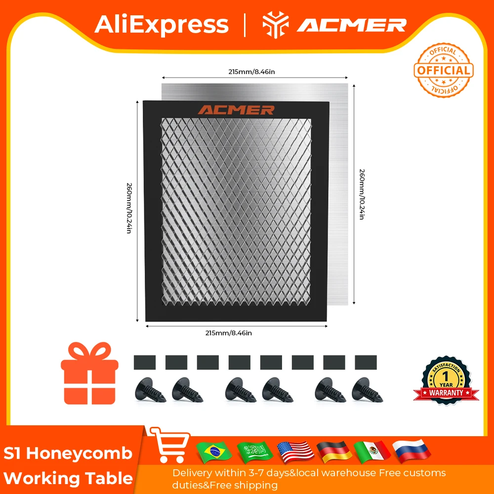 Tavolo da lavoro a nido d'ape laser ACMER S1 per S1 Mini 2.5/3.5/6W Macchina per incisione e taglio laser Letto a nido d'ape 260x215x22mm