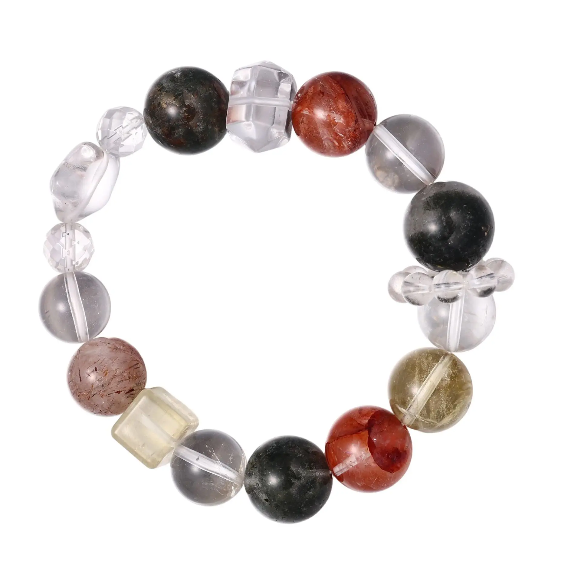 High Quality Natural Lemon Quartz Red Phantom Tiger Eye Sunstone White Crystal Green Phantom New Chinese Style Bracelet Gifts