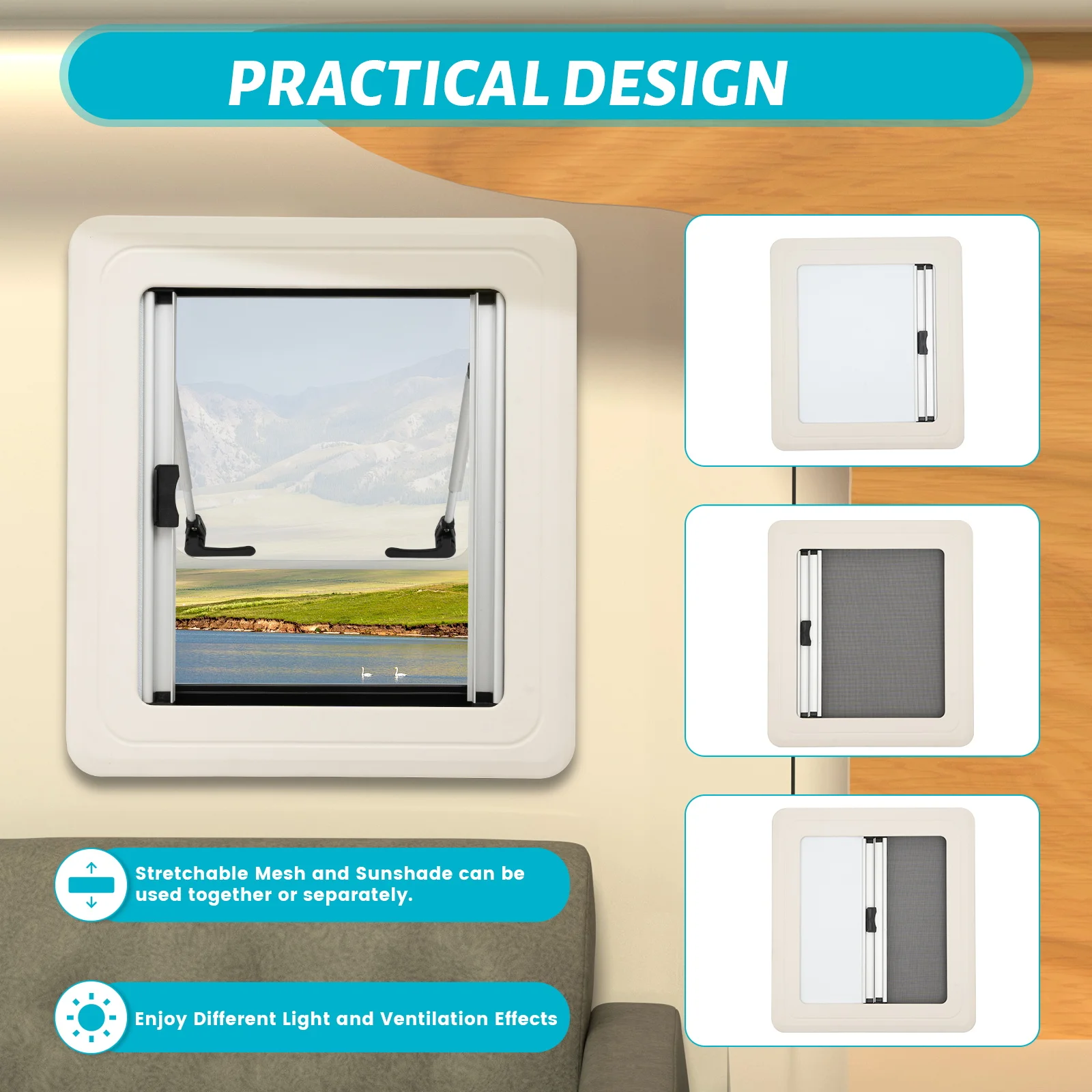 Caravan Side Window, 450x500MM Caravan Extrapolated Ventilation Window, 70° Angle Adjustable for Wall Thickness 25-35mm