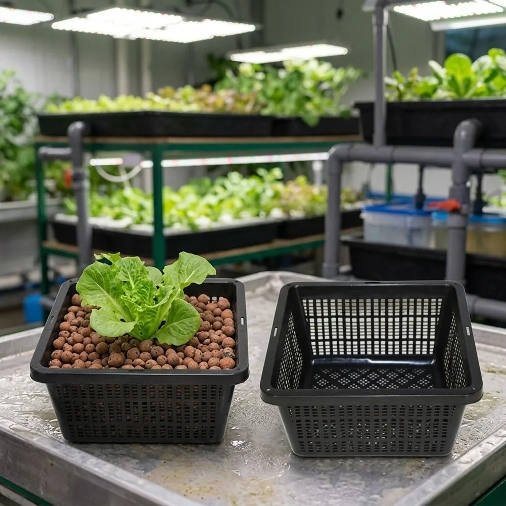 2/4pcs Square Hydroponics Basket Net Pots For Hydroponics 7in Plastic Hydroponics Basket Mesh Pond Plant Pots For Aquaponics