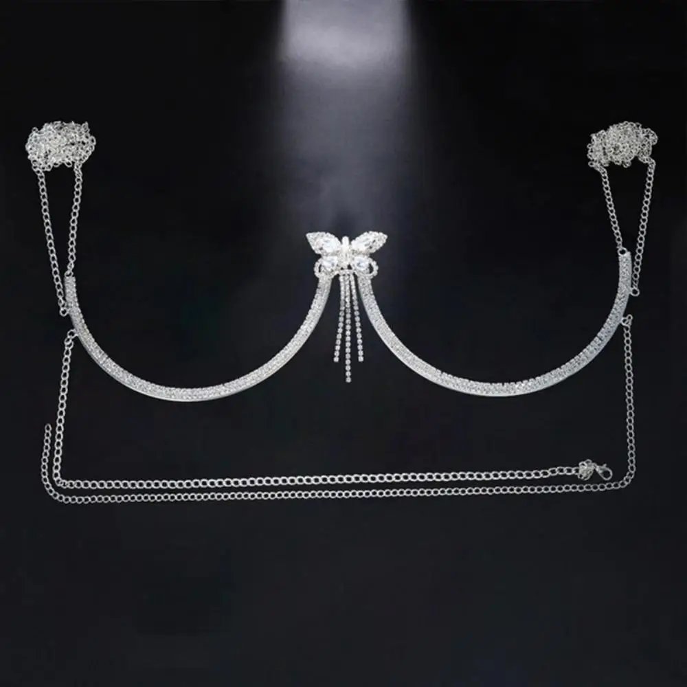 Rave Top Zircon Butterfly Chest Bracket Chain Bikini Body Jewelry Sexy Outfits Crystal Body Chain Lingerie Harness for Women