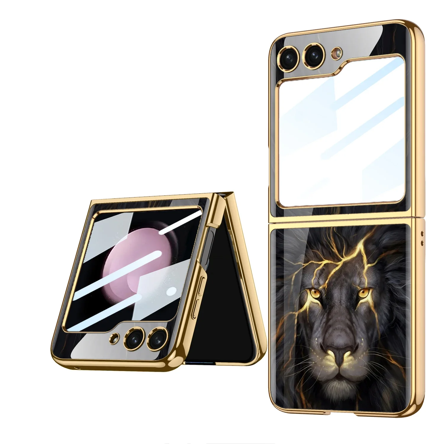 GKK Painted Tempered Glass Case For Samsung Galaxy Z Flip 3 4 5 Plating Edge Hard Protective Cover For Galaxy Z flip 3 4 5 Case