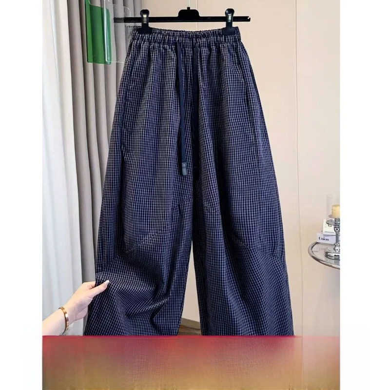 

Удобные широкие брюки для женщин, летние тонкие хлопковые повседневные брюки, винтажные, в мелкую клетку, свободного кроя, в непринужденном стиле, модные