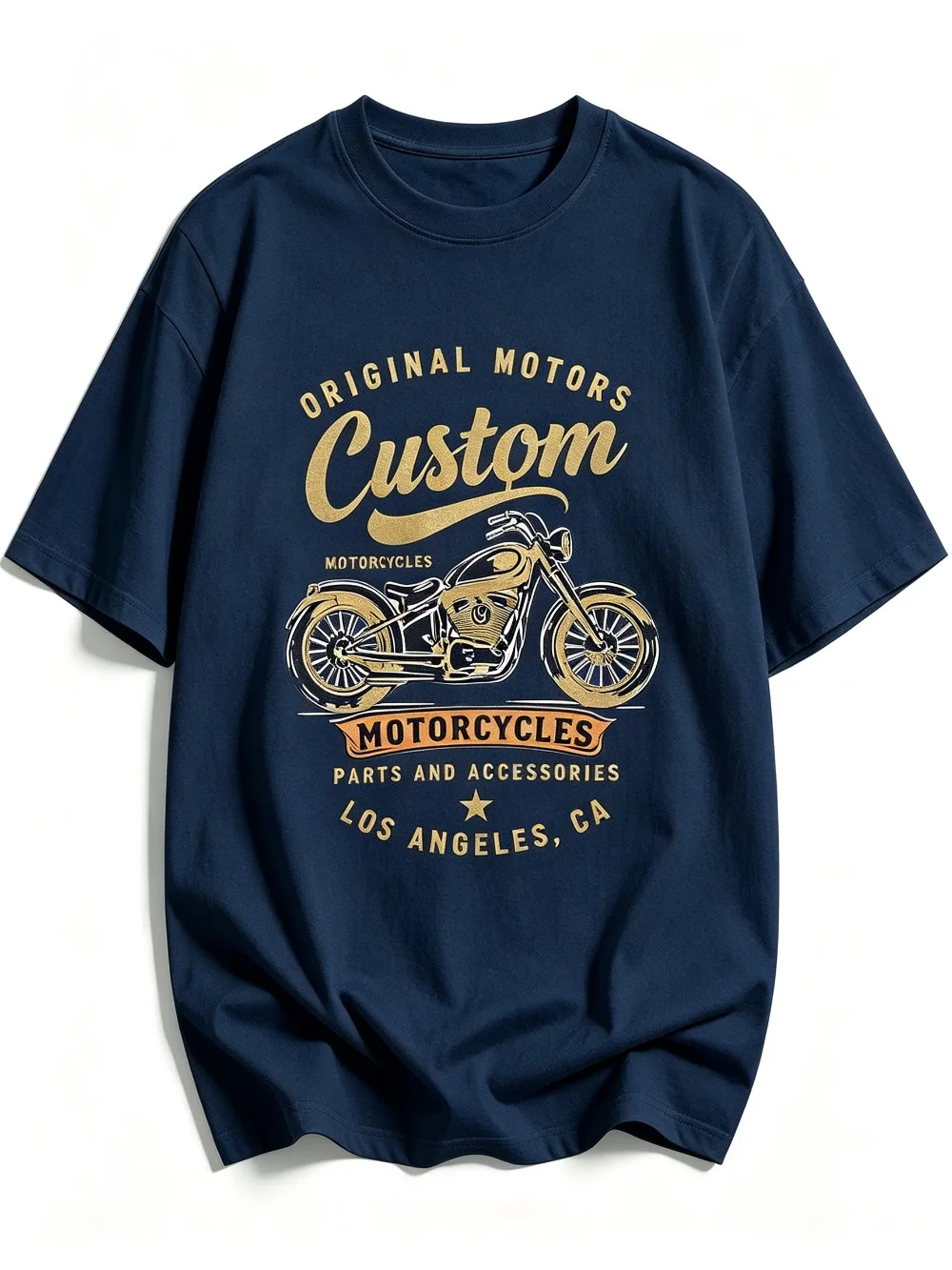2026 Now Men Original Motors Custom Vintage Chopper Motorcycle Print Short‑Sleeve T‑Shirt, California Biker Style, Street Trend,