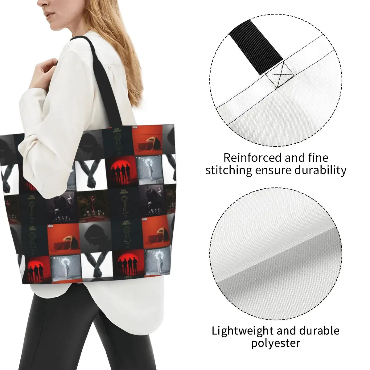 Bad Omens All Albums Popular Singles And Members Shopping Tote Bag Canvas Shoulder Bags Shopper Grocery Handbag for Women
