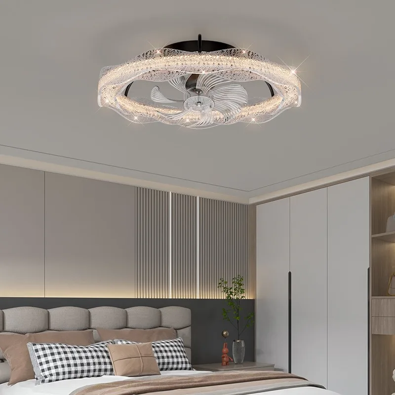 Shaking head bedroom fan light Italian minimalist wave streamer platinum resin living room highlight dining room room ceiling fa