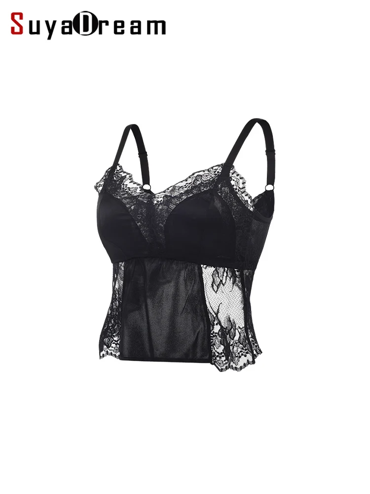

SuyaDream,Women Silk Lace Bras, 93%Silk 7%Spandex, Wire Free, Thin Padded Bra, 2025 New Cozy Camisoles, Black, White