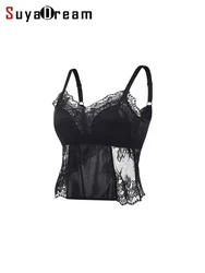 SuyaDream,Women Silk Lace Bras, 93%Silk 7%Spandex, Wire Free, Thin Padded Bra, 2025 New Cozy Camisoles, Black, White