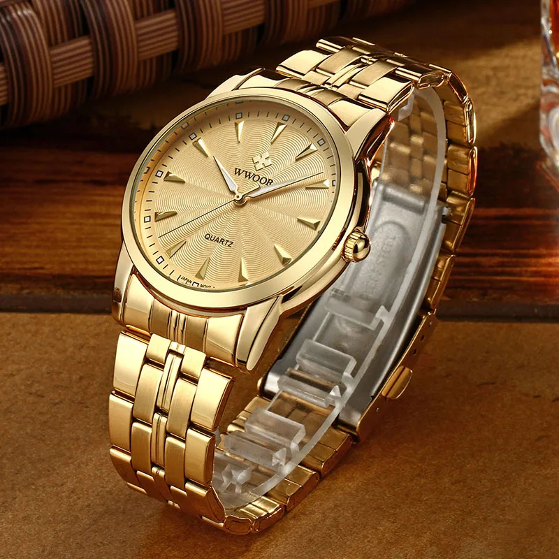 WWOOR 2024 Men Watch Top Brand Luxury Fashion Gold Stainless Steel Casual Quartz Simple Waterproof Wristwatchs Relogio Masculino