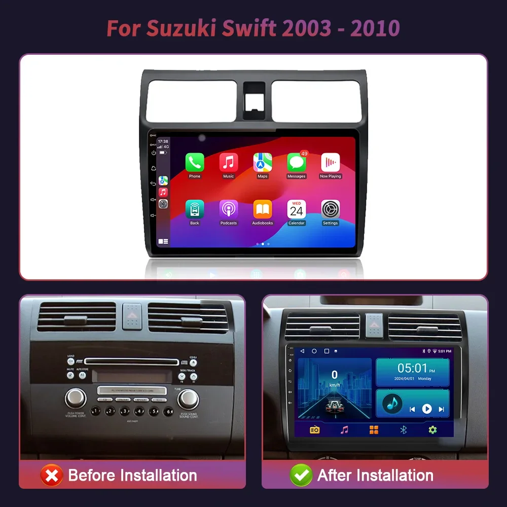 Car Radio For Suzuki Swift 2003 - 2010 Multimedia Player Navigation 4G GPS Android 14  Wireless CarPlay 2 Din Screen Stereo