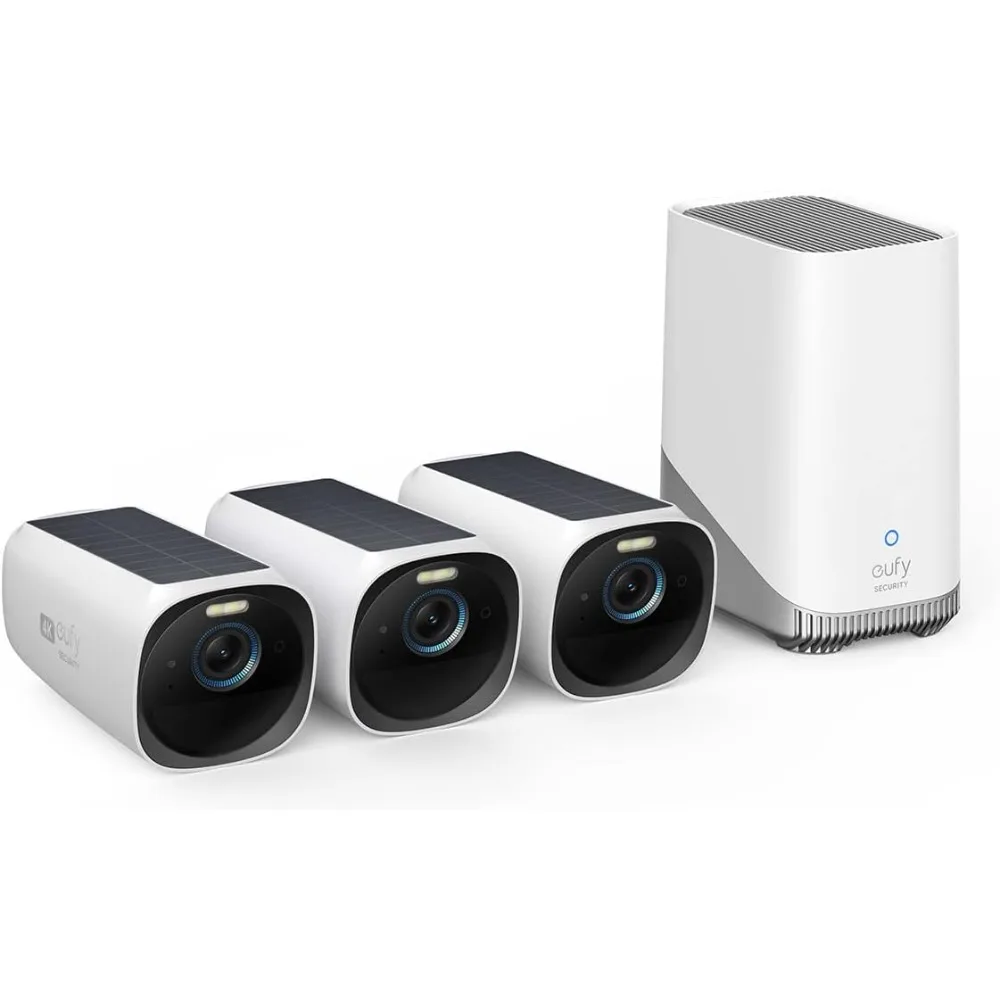 3-Cam Kit, Security Camera Outdoor Wireless, 4K Camera with Integrated Solar Panel, Face Recognition AI