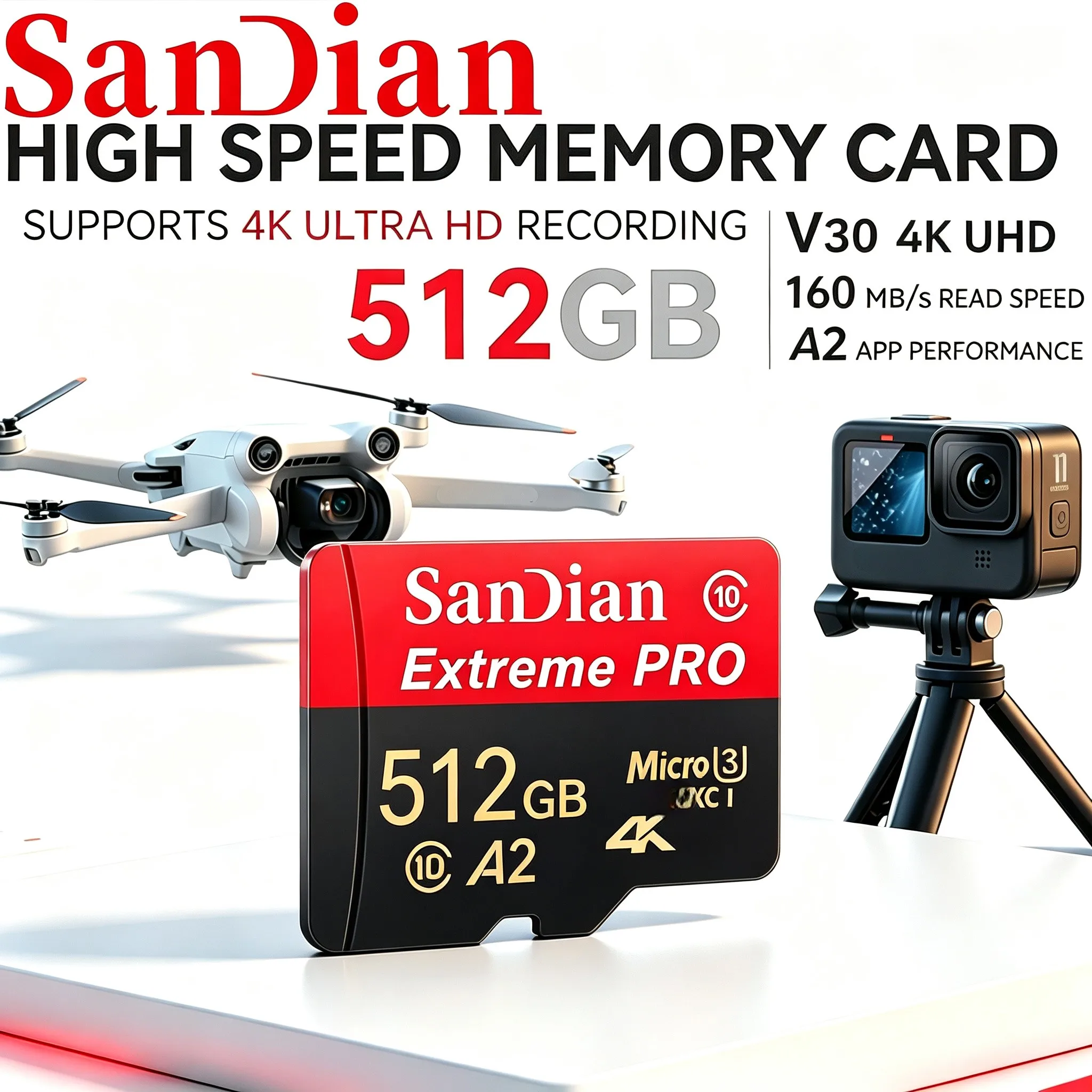 64GB 128GB 256GB 512GB Stable SD Cards Micro TF SD Card Memory Card TF Cards U3 for GoPro/Drone/Router/VR Headset/Car Camera