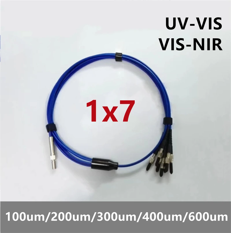1*7 SMA905 núcleo de fibra bifurcada 200um NA=0,22 puente tipo Y UV-VIS, longitud del paquete = 500 mm. UV: 180 nm-1200 nm