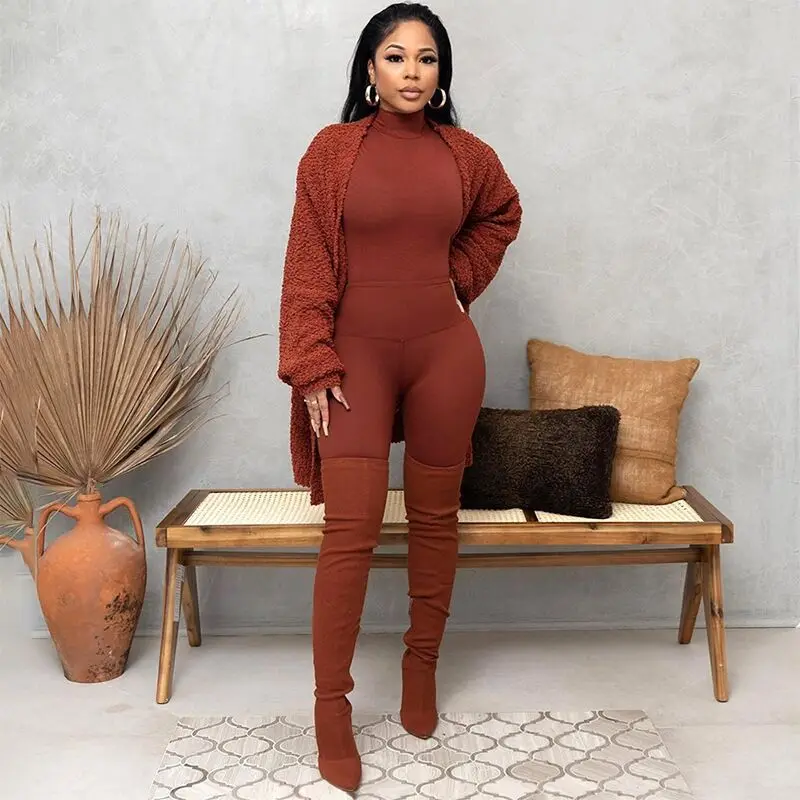 Women's Clothing Tight Turtleneck Long-sleeved Top Two-piece Trousers Street Casual Suit Plus Size 9XL 8XL 7XL 6XL XXXXXL