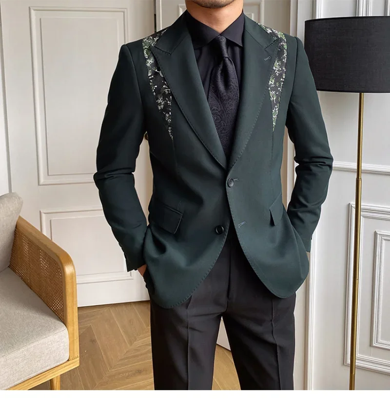 

Streetwear Casual Blazer Hombre Vintage Floral Pattern Patchwork Blazer Jacket Stage Male Terno Masculino Prom Blazer For Men