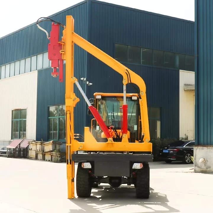 Multi Function Mobile Guardrail Pile Driver with Engine Powered Pump for Highway & Road Construction