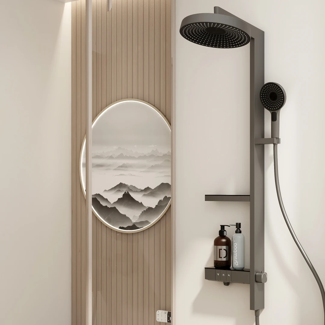 Luxury Modern Hotel Use Bathroom Set WhiteWaterfall LED Digital Thermostatic Faucet System Wall-Mounted Hot Cold Brass Shower