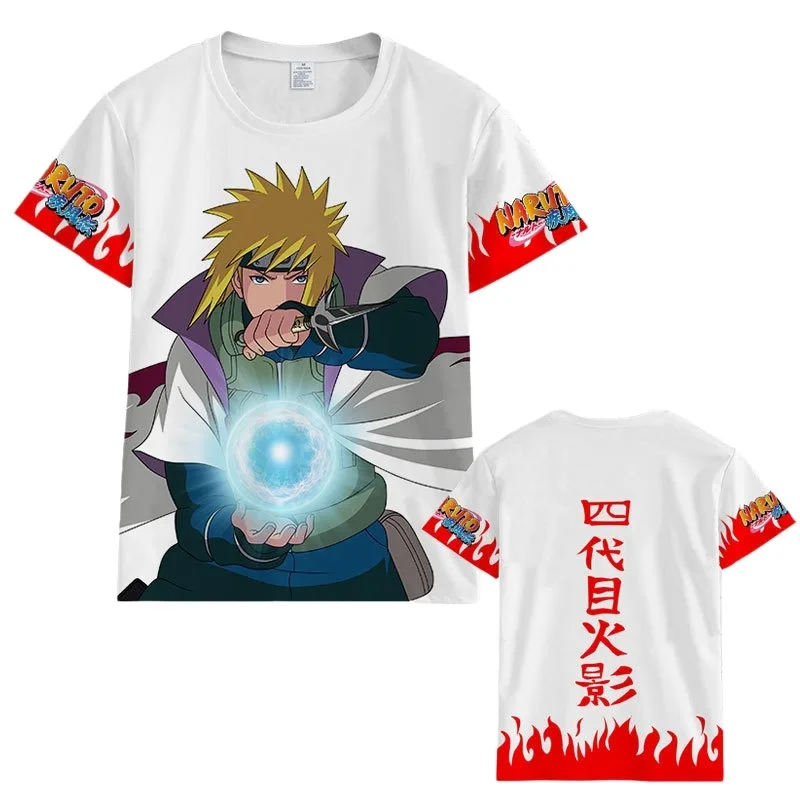 2026 New Naruto Fourth Hokage Minato Namikaze Flame Element Print T-Shirt, Japanese Retro Trendy Unisex Casual Short-Sleeve