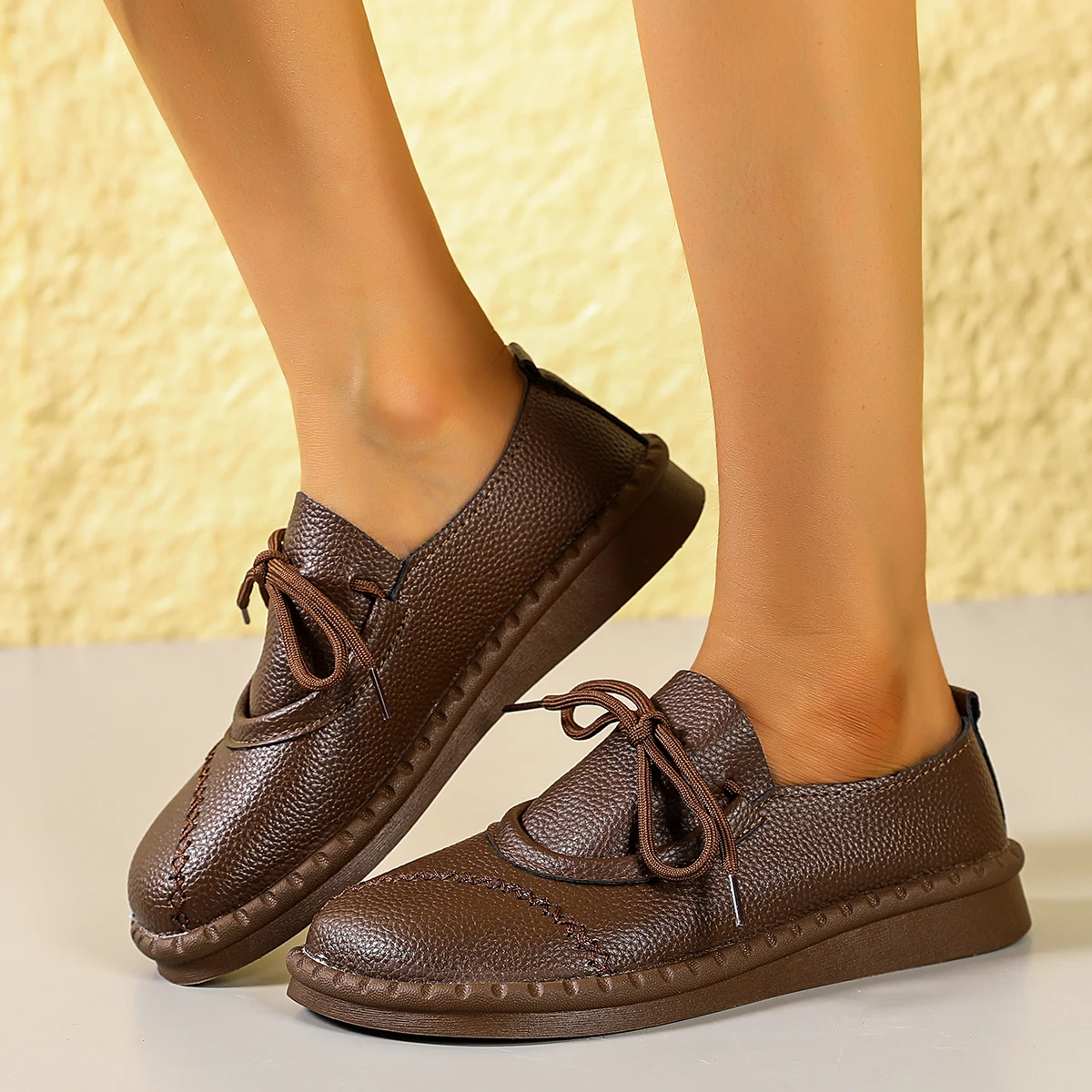 Soft-Skinned Soft-Soled  woman Middle-Aged And Elderly Flat-Heeled Comfortable Shoes In  New Small  Ultrathin PU aterial Shoes