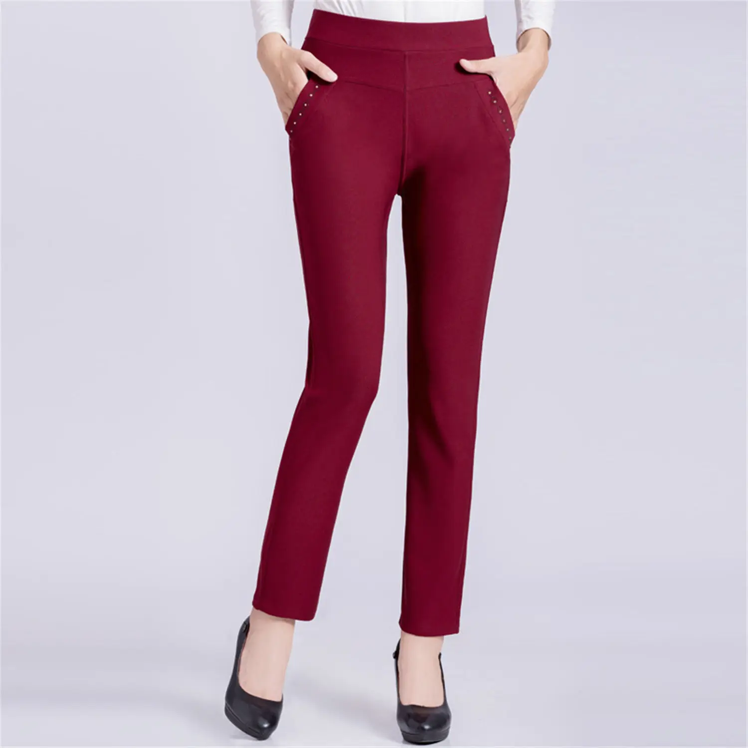 Office Lady Korean Fashion 5XL Slim Pencil Pants High Waist Elastic Spring Autumn Solid All-match Casual Woman Straight Trousers