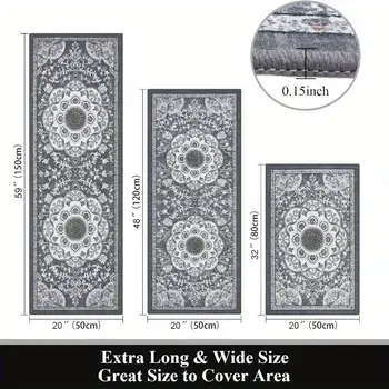 三件式地墊,波西米亞風格地毯,廚房地毯,防滑舒適,可水洗,適用於廚房、辦公室、臥室和走廊等場所,可作裝飾。 8 最佳銷售 可愛的地毯 - №2
