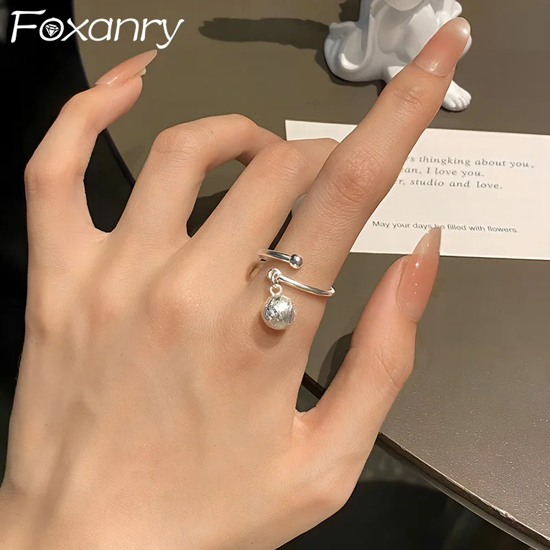 Foxanry Scrub Ball Pendant Rings For Women Couples Sweet Simple Trendy Personality Temperament Creative Birthday Jewelry Gifts