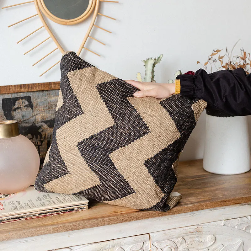 Jute Throw Pillow Covers,Boho Handmade Vintage Throw Pillowcases Farmhouse cushion cover Pillowcase for Couch, Living Room Decor