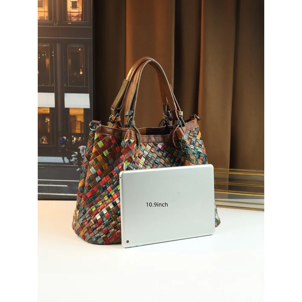 Винтажная женская сумка, цветная сумка ручной работы, сумка через плечо большой вместимости, женская сумка, повседневная и универсальная.