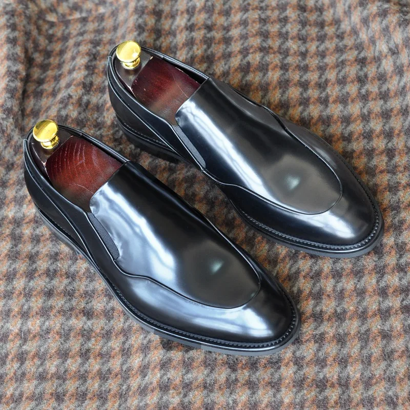 Designer Trendy Business Style Genuine Leather Slip on Loafers Men's Dress Leather Shoes Male British Style Office Wedding Shoes