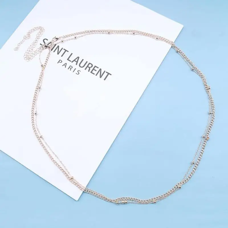 Fashionable and Sexy Round Bead Chain Double Waist Chain Simple Metal Thick Chain Body Chain Women\'s Belly Waist Decoration
