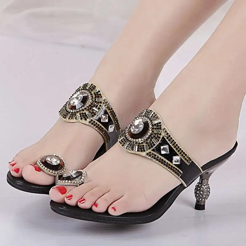 WUYAZQI New diamond sandals leather sandals flat bottom clip toe women\'s sandals comfortable low heel women\'s shoes Q8