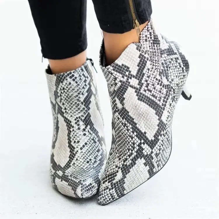 Nuevos botines de mujer de leopardo con punta estrecha, zapatos femeninos de tacón alto grueso, calzado de mujer de talla grande 35-43 serpiente rtg5