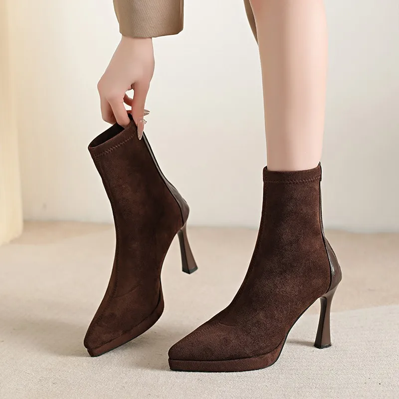 

Осенне-зимние винтажные женские ботильоны с острым носком, осенние женские элегантные вечерние короткие ботинки на высоком каблуке Botas Zapatos De Mujer