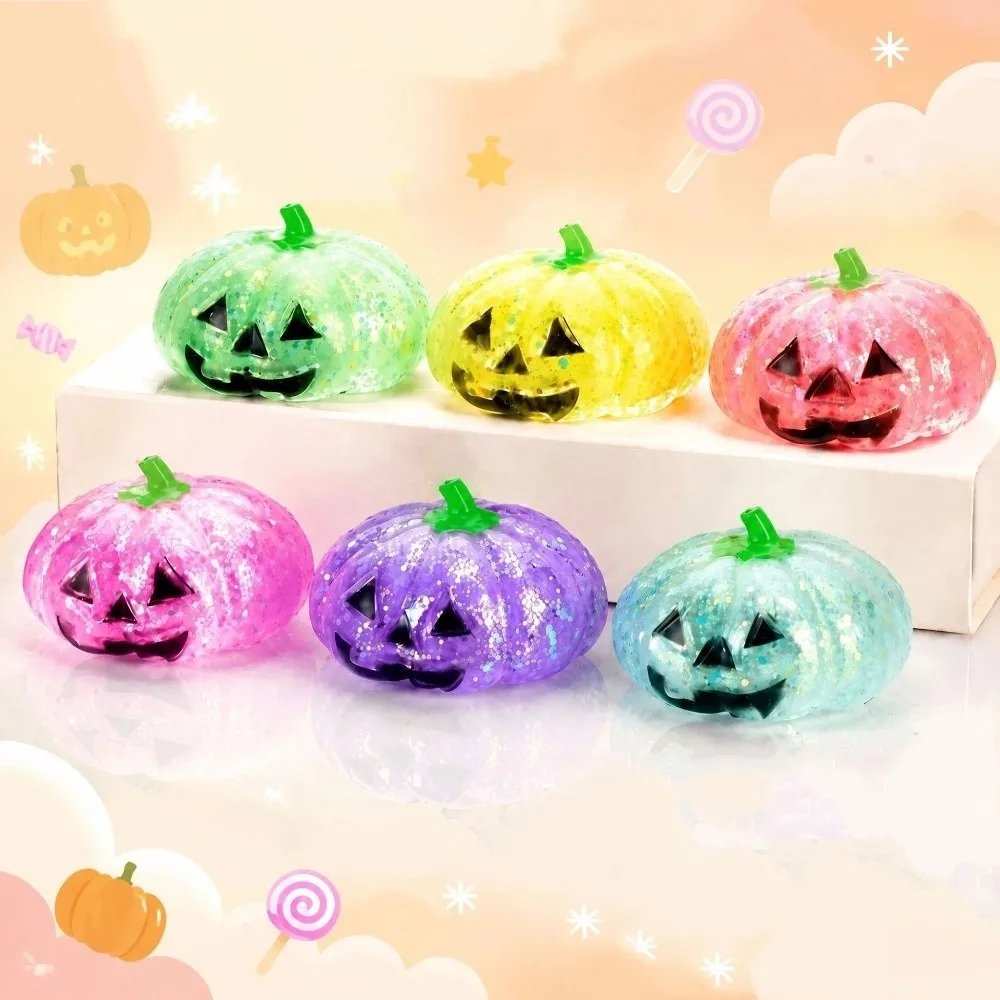 Creative Soft Texture Halloween Pumpkin Squeeze TPR Glittering Pinching Squishy Fidget Elastic Stretch Fidget Sensory Party