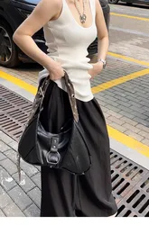 Fashion PU Leather Wide Strap Crossbody Bag New Fashion Women Vintage Solid Color Handbags Shoulder Underarm Bag
