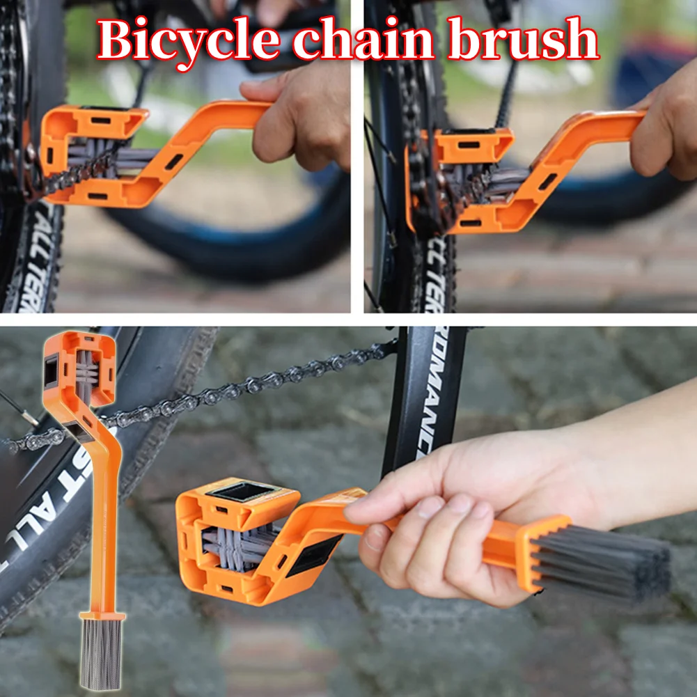 Bicycle Chain Clean Brush Double Head Bike Chain Washer Cleaner Multifunction Portable Chain Cleaning Brush for Motorcycle Bike