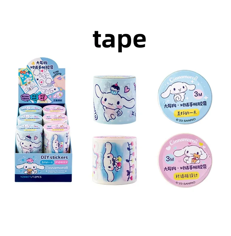 Sanurgente Kawaii Cinnamoroll Rubans, Ruban de masquage mignon, Autocollants décoratifs pour journal intime, Étiquette de anciers d'album, DIY bricolage, 12 pièces par lot