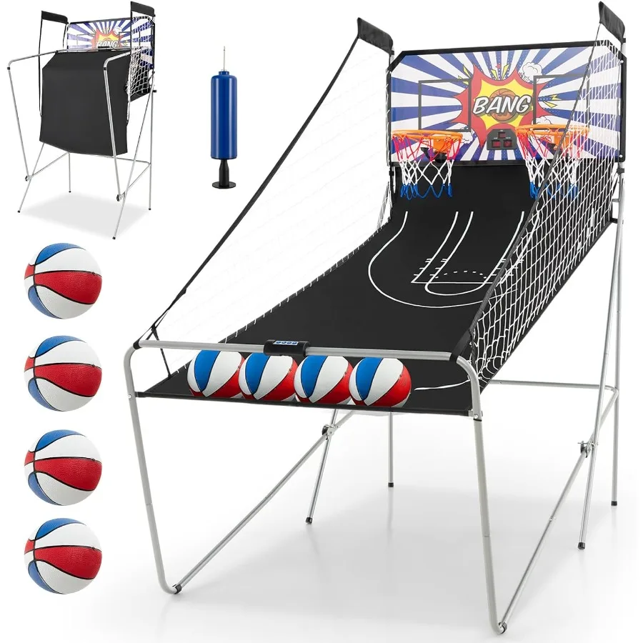 Foldable Dual Shot Basketball Arcade Game Electronic Basketball Hoop with LCD Scoreboard for Indoor and Outdoor Use Features 8
