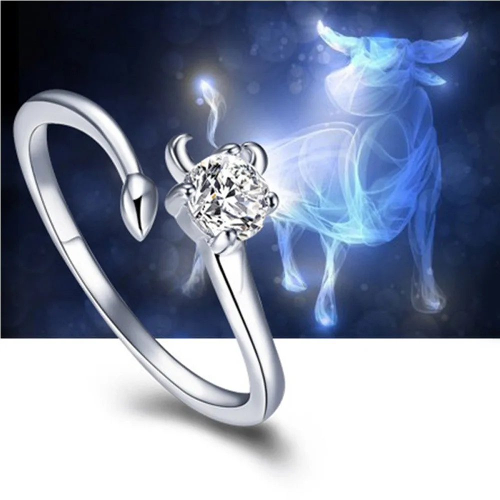 Luxurious 925 Sterling Silver Exquisite Zodiac Sign Ring for Women Party Charm Jewelry Gift Accessories