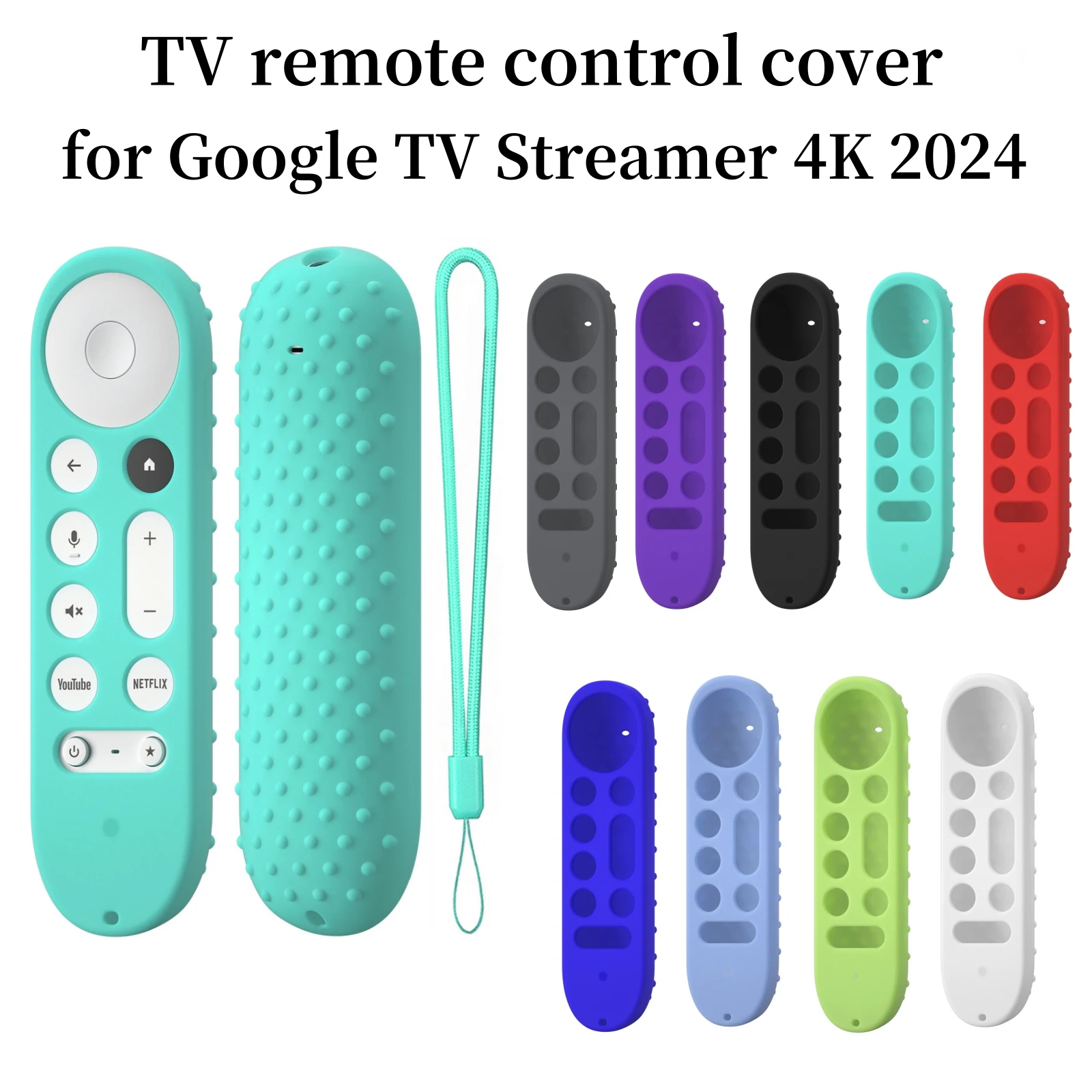 Soft Silicone Case For 2024 Google TV 4K Remote Protective Cover Shell with Lanyard Non-slip For Smart TV Voice Remote Control